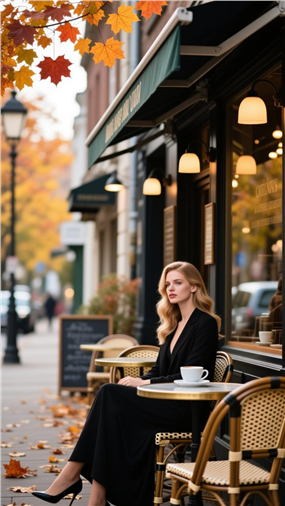 秋季街头咖啡厅美女写真摄影图片